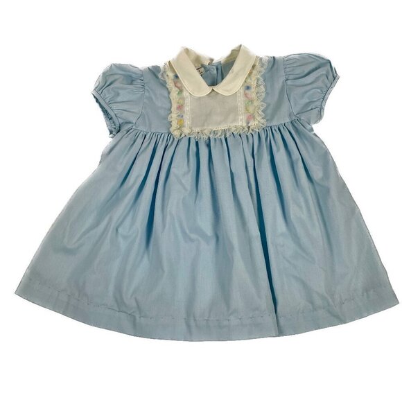Vintage Blue and White Lace frilled Bonnie Jean Babydoll Children's Dress Sz: 4T - Picture 1 of 11